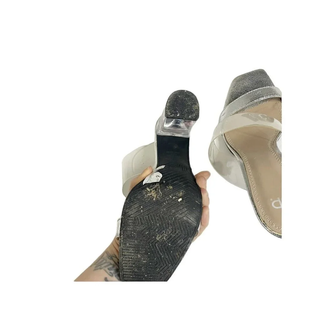 BP Nordstrom Size 9.5 Women's Clear Heel Sandals‎ Block Heel Silver Evening